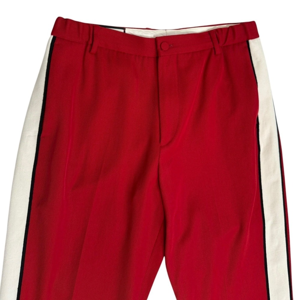 Gucci Band Stripe Red Wool Trouser Pants Unisex Size 48 Made in Italy 32x30 - Picture 2 of 9